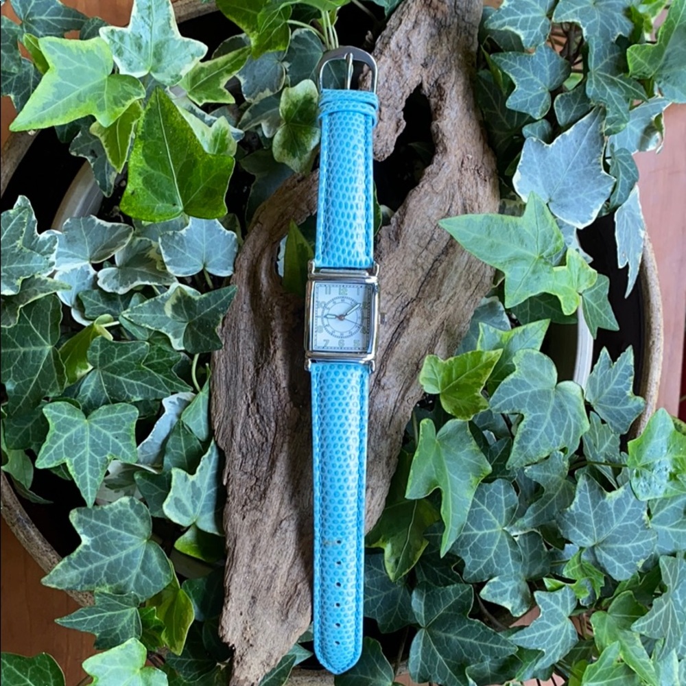 Vintage Y2K  Art Deco style watch silver case/Tiffany blue band/glow dial. - Picture 5 of 7